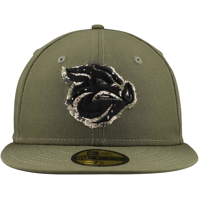 Casquette ajustée 59FIFTY militaire New Era Olive Lehigh Valley IronPigs pour hommes