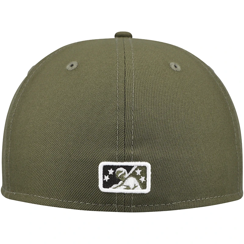 Casquette ajustée 59FIFTY militaire New Era Olive Lehigh Valley IronPigs pour hommes