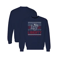 Men's  Navy Liberty Flames Holiday Fleece Crewneck Sweatshirt