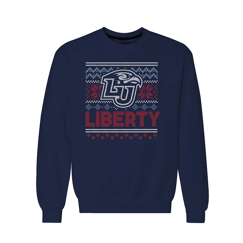 Men's Navy Liberty Flames Holiday Fleece Crewneck Sweatshirt