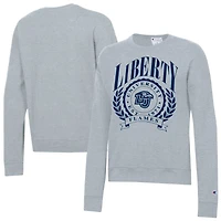 Women's Champion  Heather Gray Liberty Flames Academic Crest Powerblend Crewneck Sweatshirt