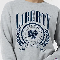 Women's Champion  Heather Gray Liberty Flames Academic Crest Powerblend Crewneck Sweatshirt