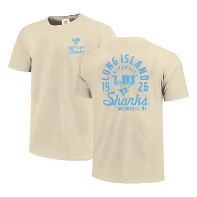 Men's Cream LIU Sharks Comfort Colors Mascot Overlay T-Shirt