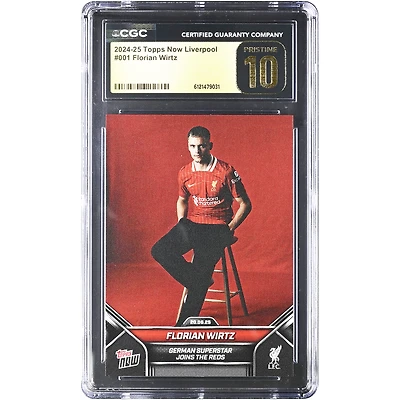 Florian Wirtz, star allemande de Liverpool, rejoint les Reds (Topps Now 2024-25). Carte authentifiée CGC n°1, état impeccable (10/10).
