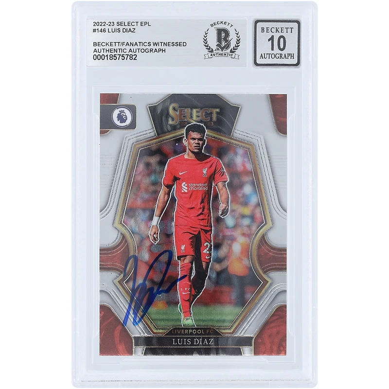 Luis Diaz Liverpool Autographié 2022-23 Panini Select EPL #146 Beckett Fanatics Witnessed Authenticated Auto 10 Card
