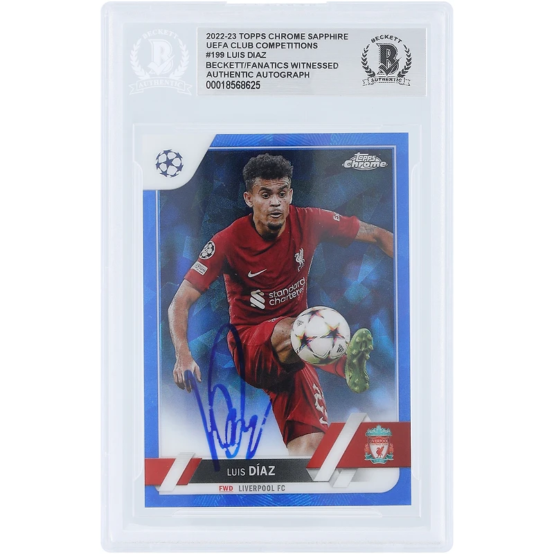 Luis Diaz Liverpool Autographié 2022-23 Topps Chrome Sapphire UEFA #199 Beckett Fanatics Witnessed Authenticated Card