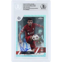 Luis Diaz Liverpool Autographié 2022-23 Topps Chrome UEFA Aqua Wave Refractor #199 #/199 Beckett Fanatics Witnessed Authenticated Card