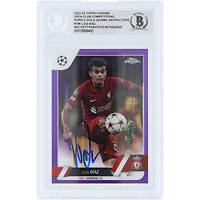 Réfracteur sismique autographié Luis Diaz Liverpool 2022-23 Topps Chrome UEFA Purple Gold #199 Beckett Fanatics Witnessed Authenticated Card