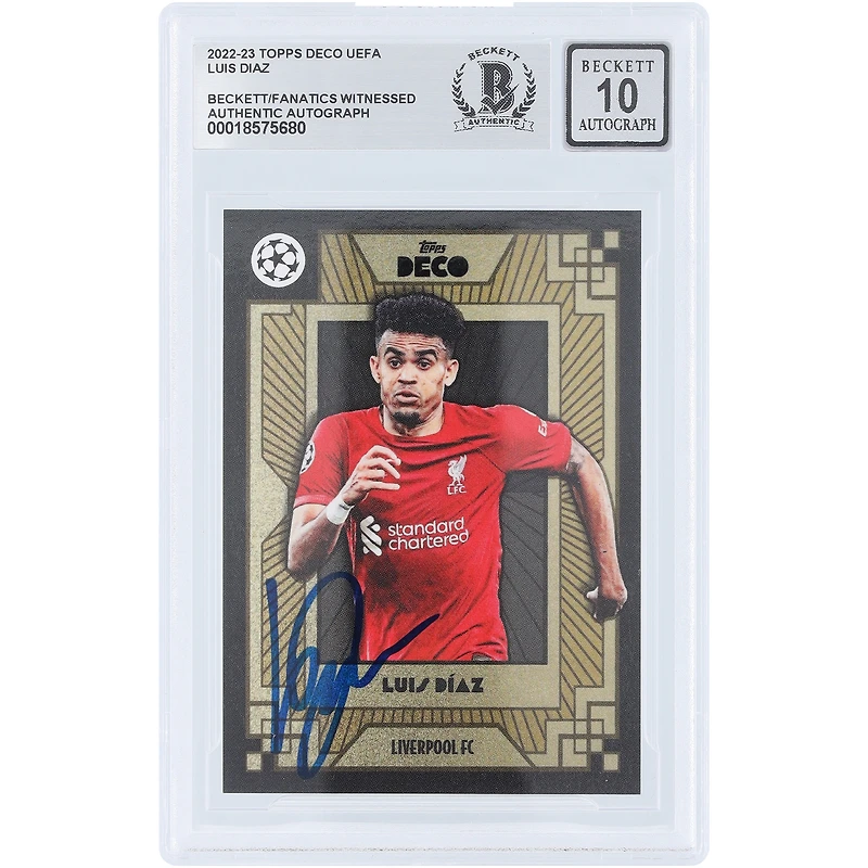 Luis Diaz Liverpool Autographié 2022-23 Topps Deco UEFA #TD-LD Beckett Fanatics Witnessed Authenticated Auto 10 Card