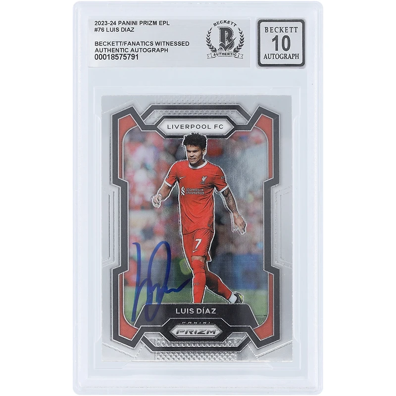 Luis Diaz Liverpool autographié 2023-24 Panini Prizm EPL #76 Beckett Fanatics Witnessed Authenticated Auto 10 Card
