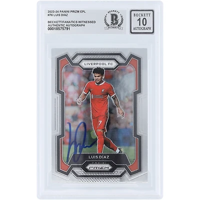 Luis Diaz Liverpool autographié 2023-24 Panini Prizm EPL #76 Beckett Fanatics Witnessed Authenticated Auto 10 Card