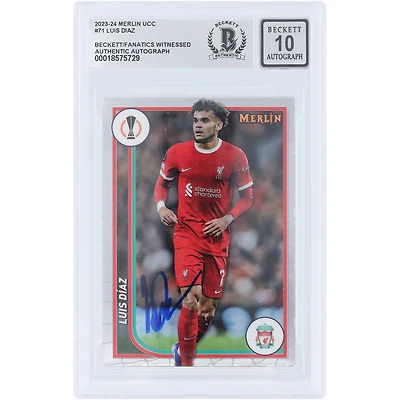 Luis Diaz Liverpool Autographié 2023-24 Topps Merlin UEFA #71 Beckett Fanatics Witnessed Authenticated Auto 10 Card