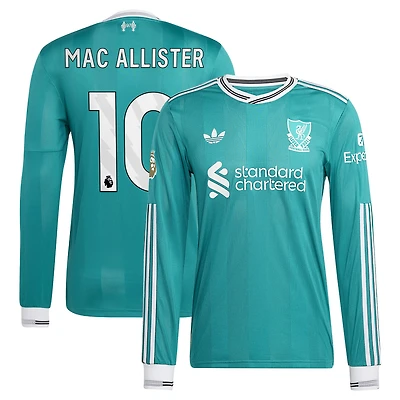 maillot de joueur à manches longues adidas Alexis Mac Allister pour homme, vert, Liverpool 2025/26, troisième authentique