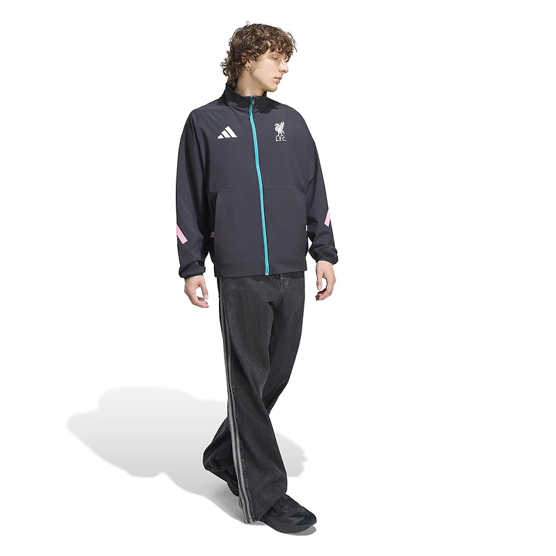 Veste zippée adidas Liverpool noire pour homme, modèle 2025/26 Club Anthem