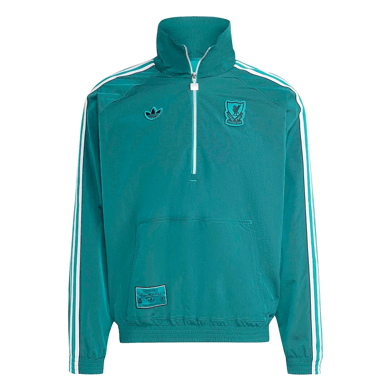 Veste demi-zip adidas verte Liverpool Terrace Icons pour homme