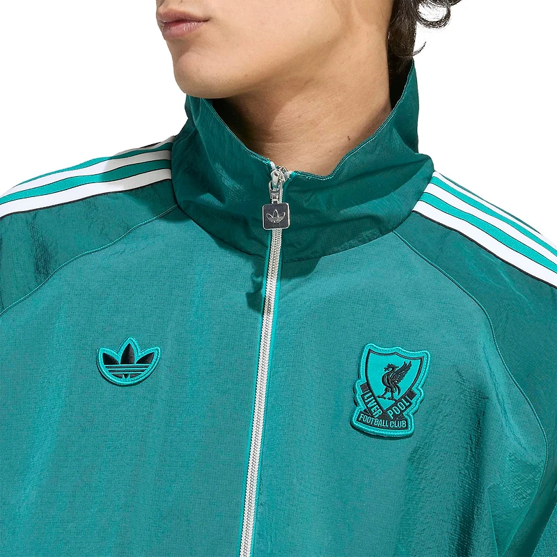 Veste demi-zip adidas verte Liverpool Terrace Icons pour homme