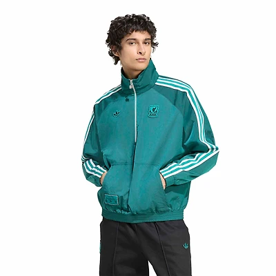 Veste demi-zip adidas verte Liverpool Terrace Icons pour homme