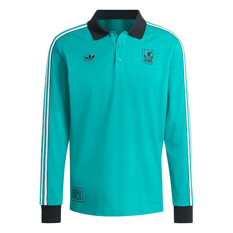 Men's adidas Green Liverpool Terrace Icons Long Sleeve Polo