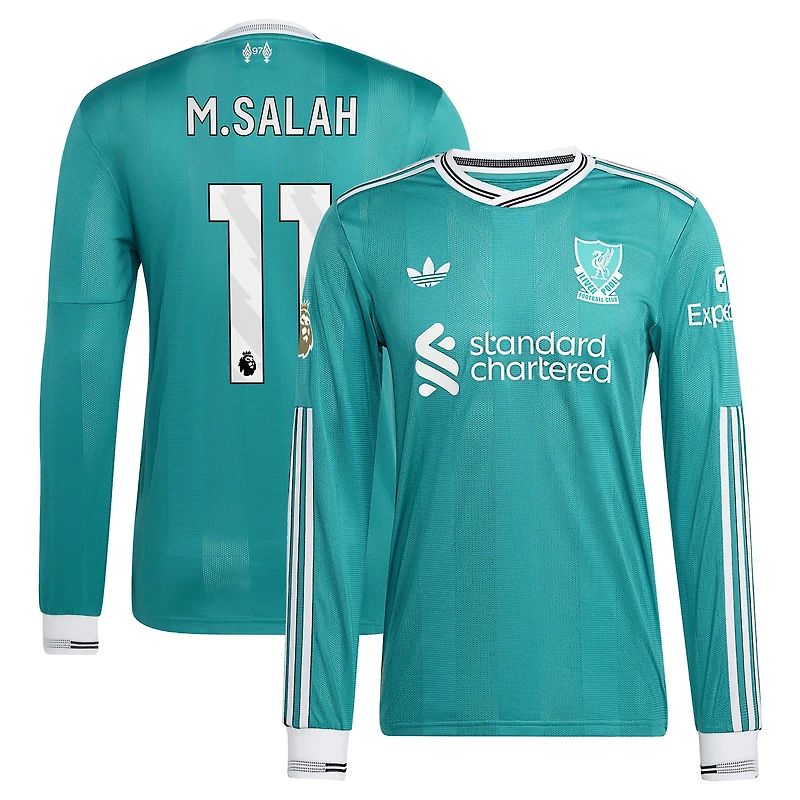 maillot de joueur à manches longues adidas Mohamed Salah vert Liverpool 2025/26 pour homme, troisième authentique