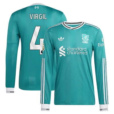 Men's adidas Virgil van Dijk Green Liverpool 2025/26 Third Authentic Long Sleeve Player Jersey