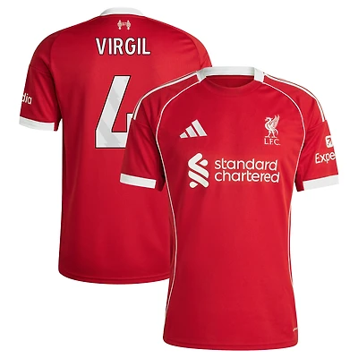 Maillot adidas Virgil van Dijk pour homme, rouge, réplique domicile de Liverpool 2025/26