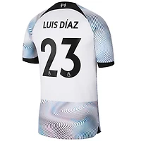 Maillot de joueur Nike Luis Diaz blanc Liverpool 2022/23 extérieur Breathe Stadium Replica pour homme