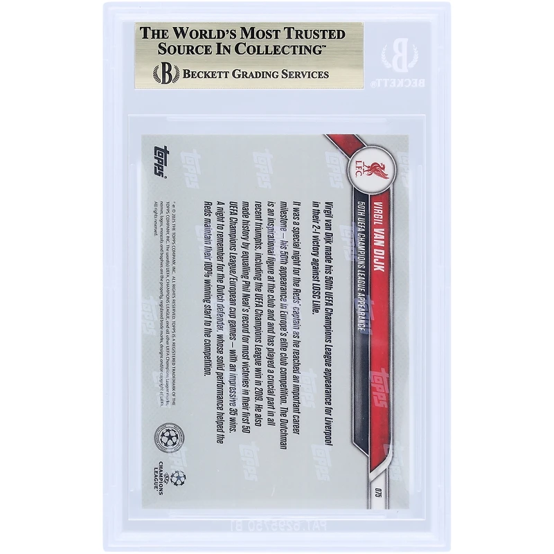 Virgil van Dijk Liverpool 2024-25 Topps maintenant 50e apparition en UEFA Champions League #75 BGS Authenticated 9.5 Card