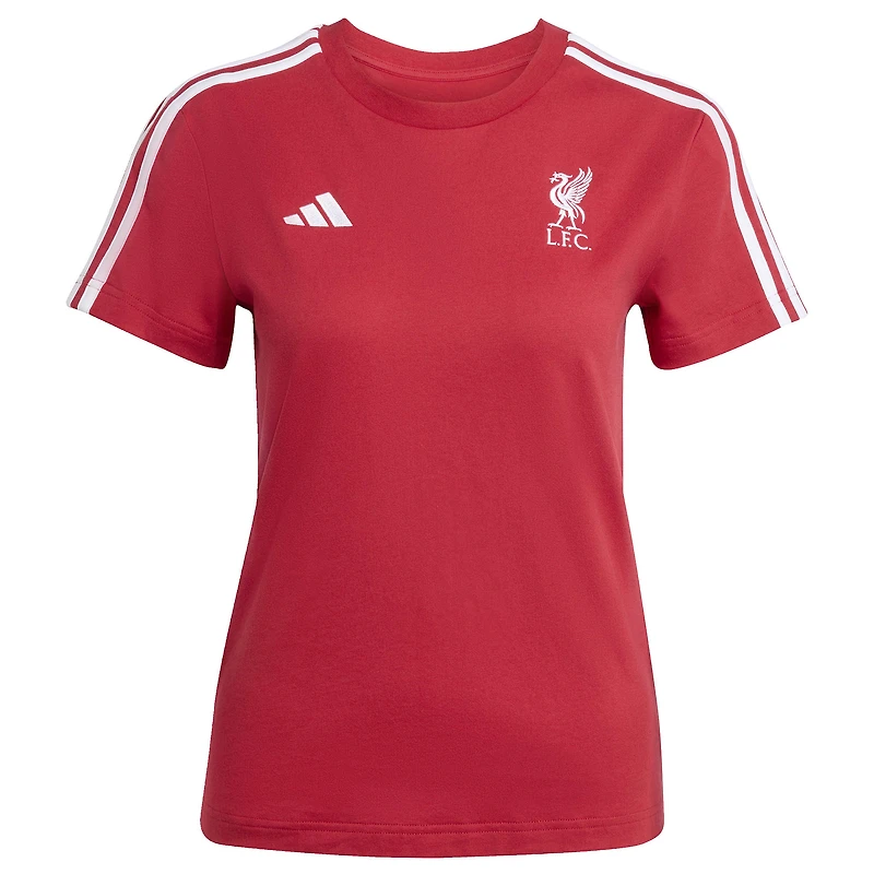 T-shirt adidas rouge Liverpool à trois bandes pour femme