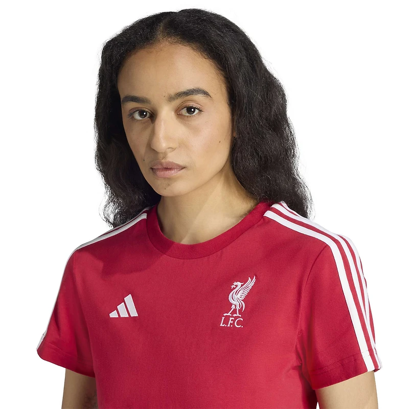 T-shirt adidas rouge Liverpool à trois bandes pour femme