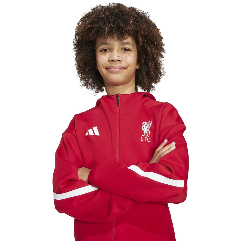 Sweat à capuche zippé rouge adidas Liverpool 2025/26 Anthem pour jeunes