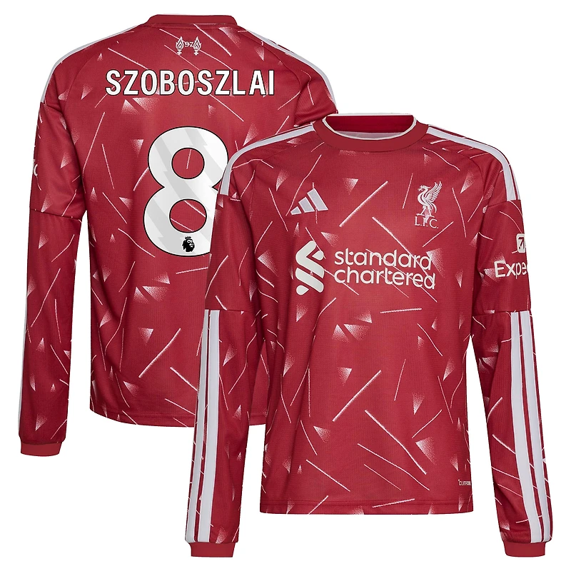 Maillot adidas Dominik Szoboszlai rouge Liverpool 2026/27 domicile réplique à manches longues pour jeune