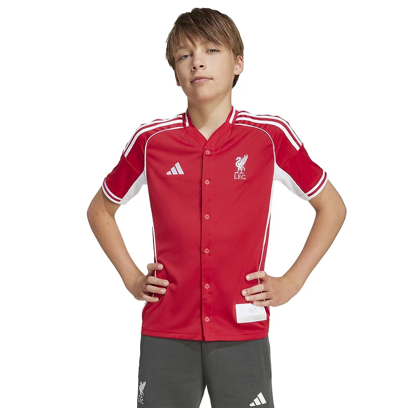 Maillot de baseball à boutons complets adidas rouge Liverpool US Pack pour jeune