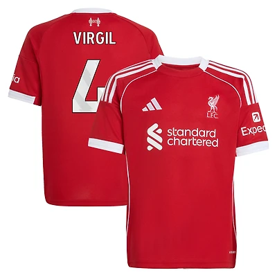 Youth adidas Virgil van Dijk Red Liverpool 2025/26 Home Replica Jersey