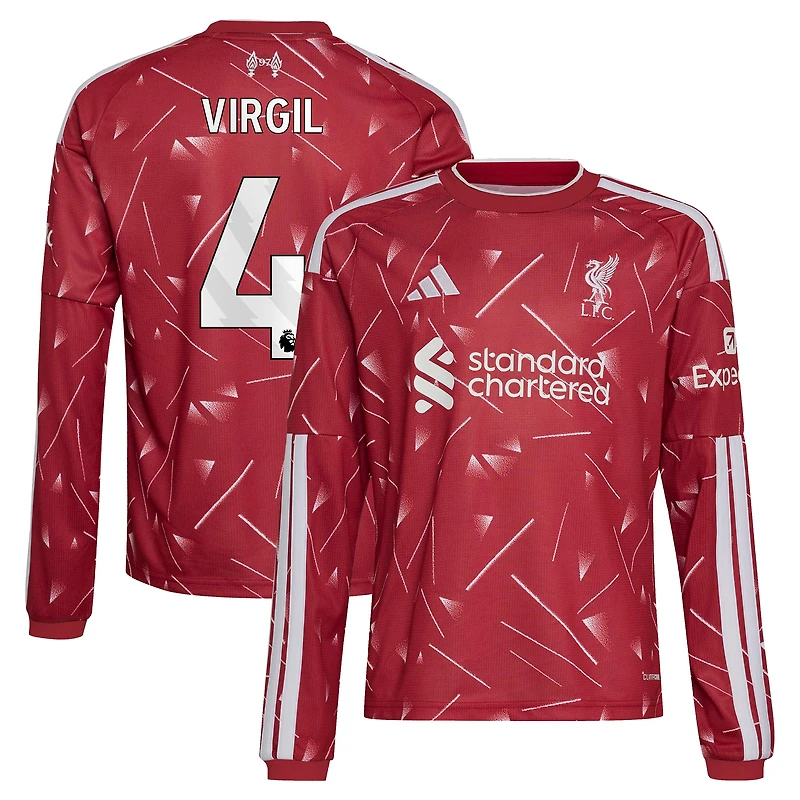 Maillot domicile réplique manches longues adidas Virgil van Dijk rouge Liverpool 2026/27 pour jeunes