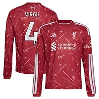 Maillot domicile réplique manches longues adidas Virgil van Dijk rouge Liverpool 2026/27 pour jeunes