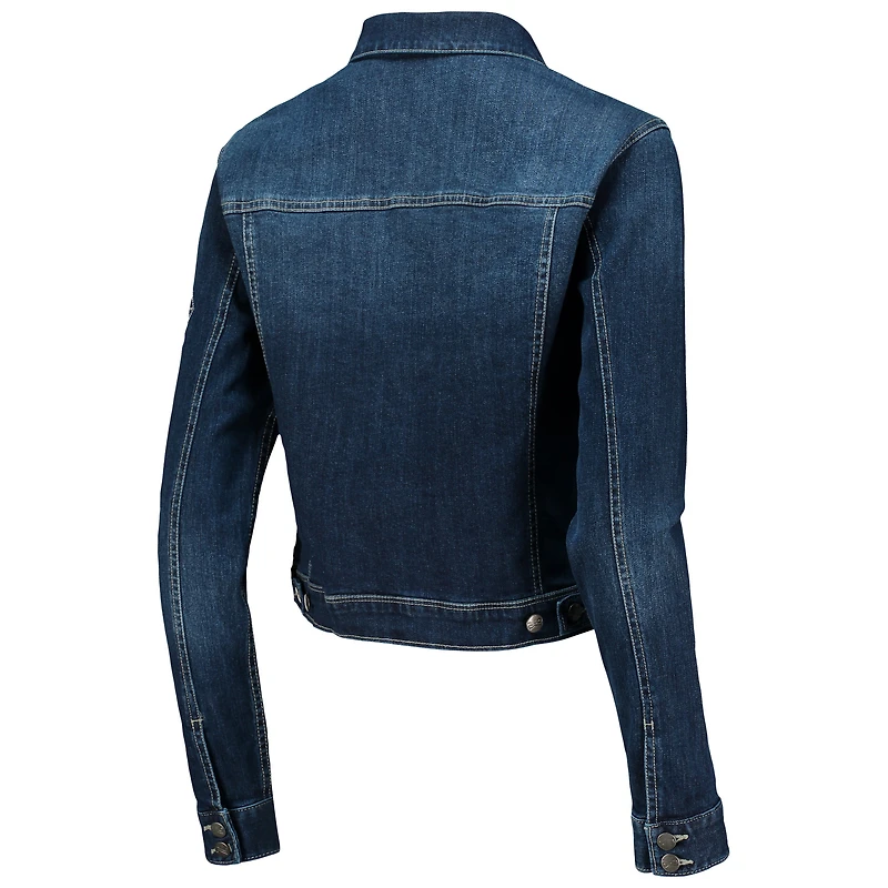 Women's Lusso Blue NBA 75th Anniversary Georgie Swarovski Crystals Denim Button-Up Jacket