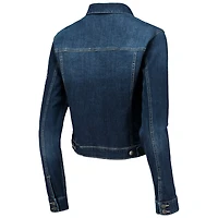 Women's Lusso Blue NBA 75th Anniversary Georgie Swarovski Crystals Denim Button-Up Jacket