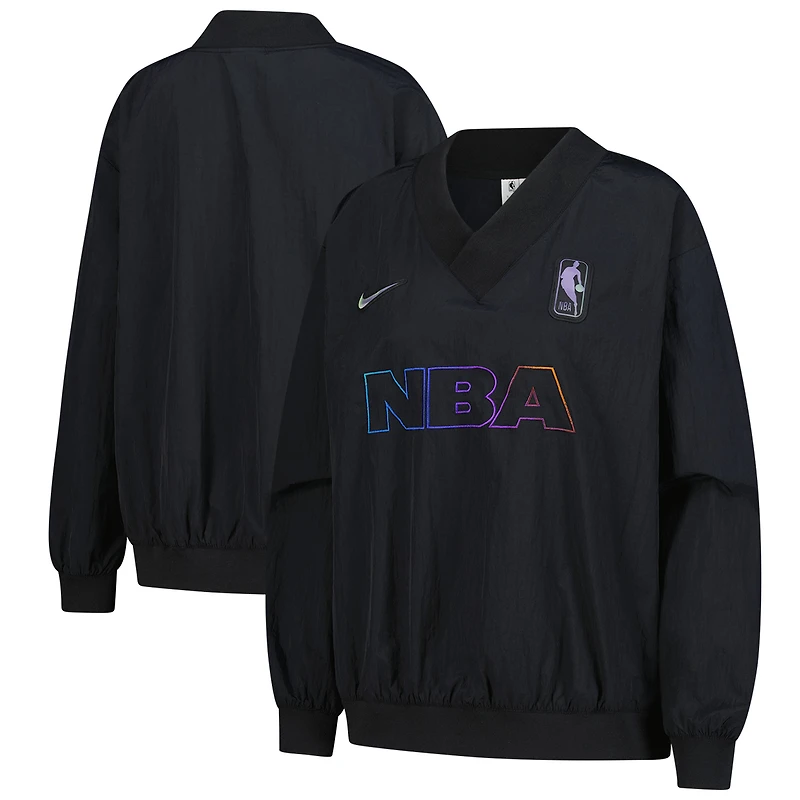 Women's Nike Black NBA Events Lenticular Woven Long Sleeve V-Neck Top