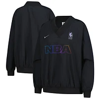 Women's Nike Black NBA Events Lenticular Woven Long Sleeve V-Neck Top