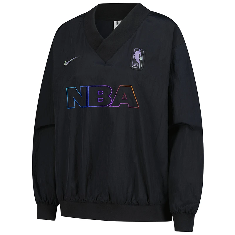 Women's Nike Black NBA Events Lenticular Woven Long Sleeve V-Neck Top