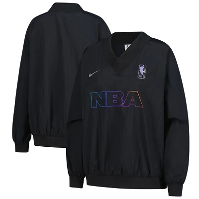 Haut à manches longues et col en V tissé lenticulaire Nike NBA noir pour femme