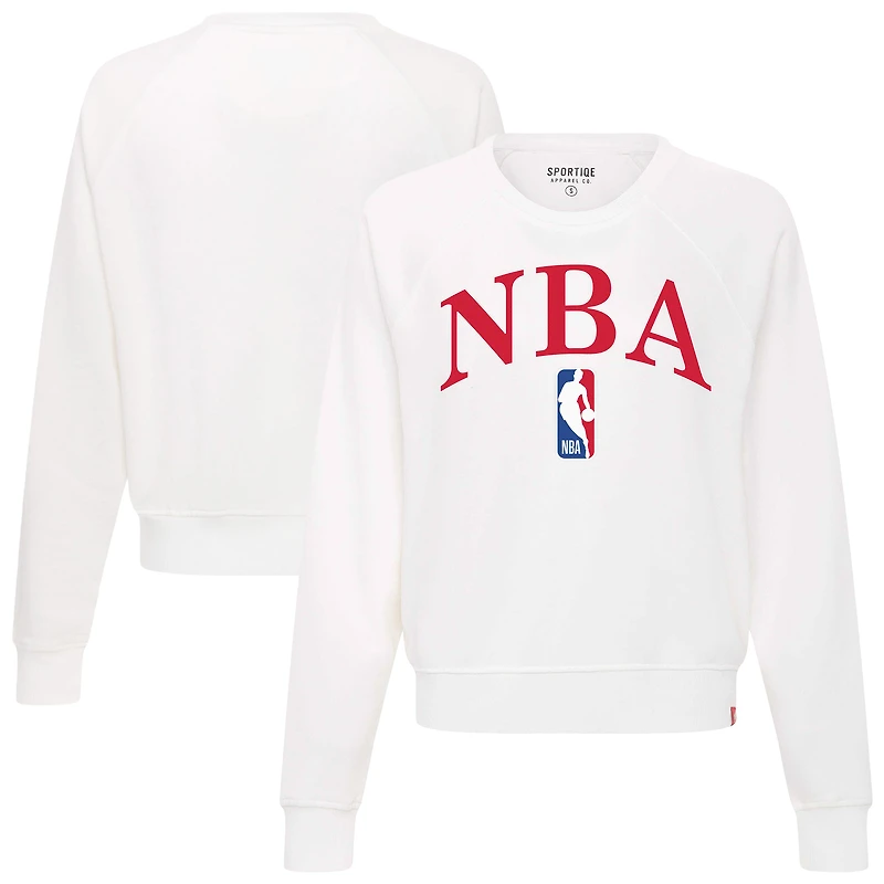 Women's Sportiqe White NBA Ashlyn Raglan Cropped Sweatshirt