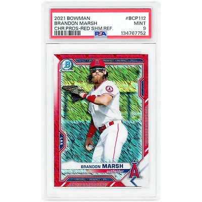 Brandon Marsh Los Angeles Angels 2021 Bowman Chrome Red Shimmer Refractor #BCP-112 #4/5 PSA Authenticated 9 Card