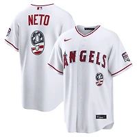 Maillot Nike blanc USA 250 Stadium de Zach Neto, Los Angeles Angels, pour homme, édition spéciale 4 juillet