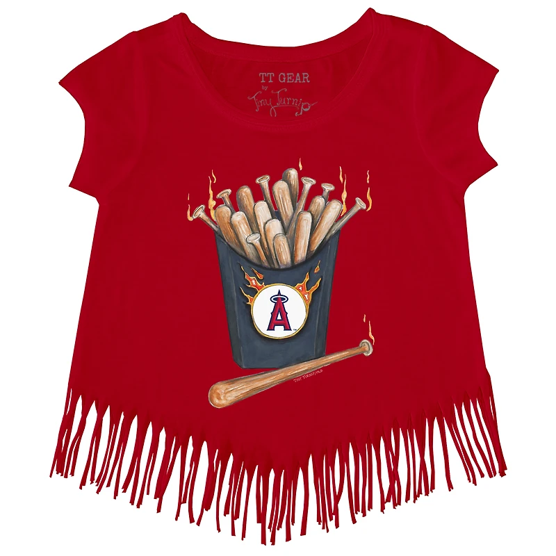 T-shirt à franges rouge pour petite fille, motif Tiny Turnip, Los Angeles Angels, Hot Bats