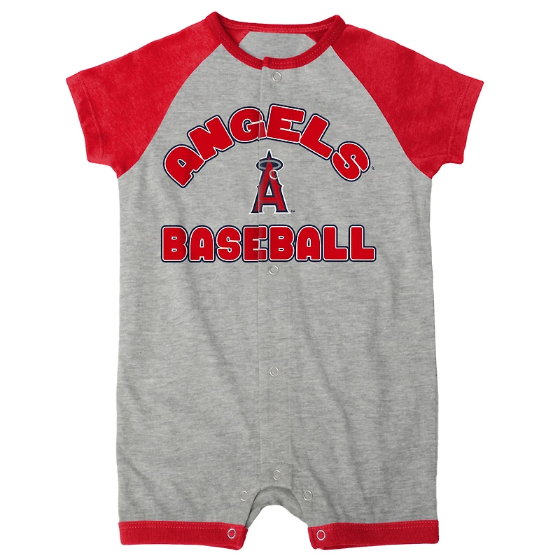 Infant  Heather Gray Los Angeles Angels Extra Base Hit Raglan Full-Snap Romper