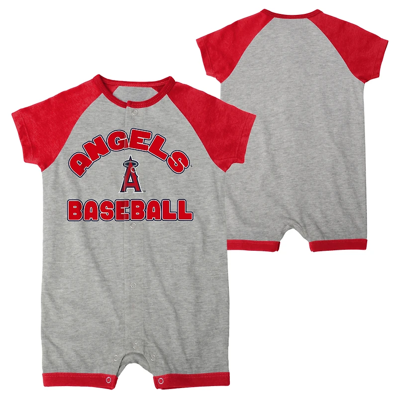 Infant  Heather Gray Los Angeles Angels Extra Base Hit Raglan Full-Snap Romper