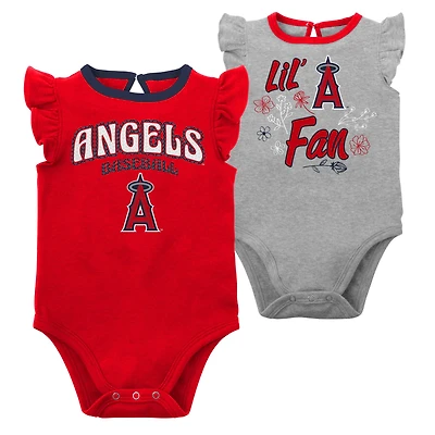 Ensemble de deux bodies pour bébé, rouge/gris chiné, Los Angeles Angels, petit fan