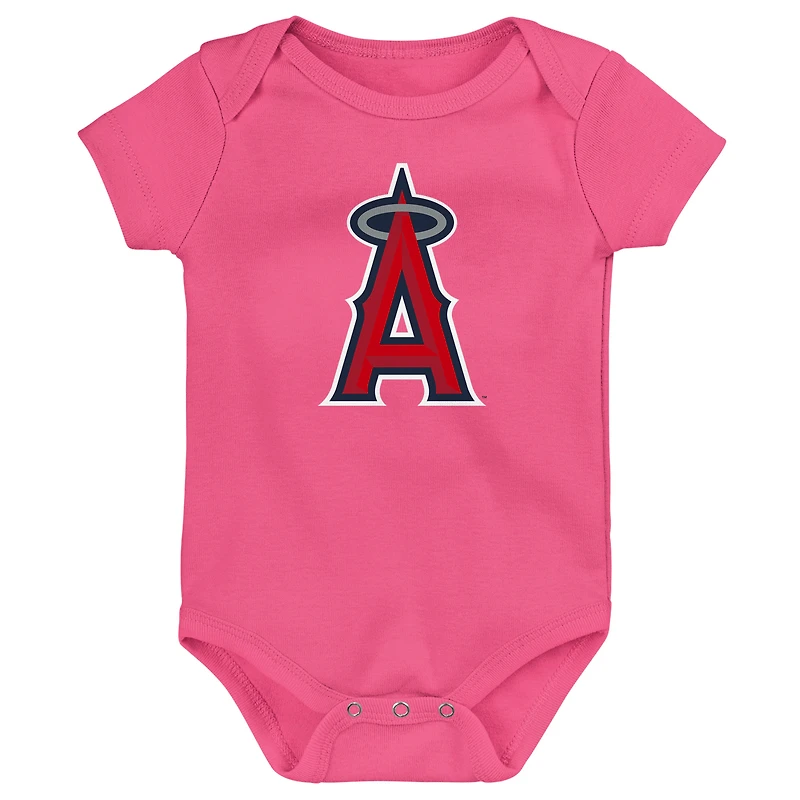 Infant Red/Navy/Pink Los Angeles Angels Baseball Baby 3-Pack Bodysuit Set