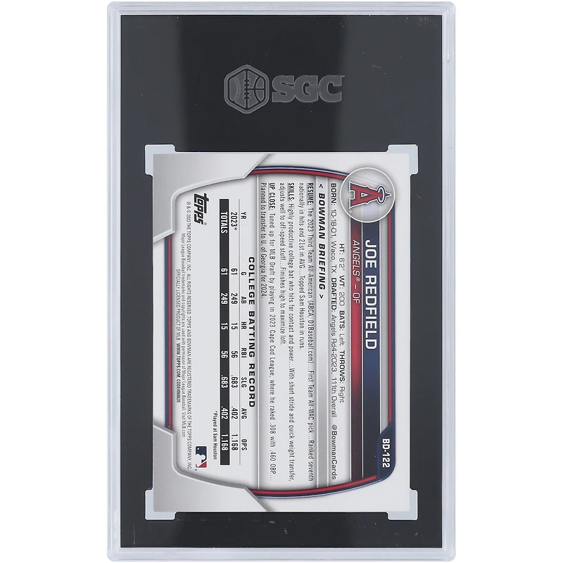 Joe Redfield Los Angeles Angels 2023 Bowman Draft 1st Bowman Orange #BD-122 #1/25 SGC Authenticated 9.5 Card